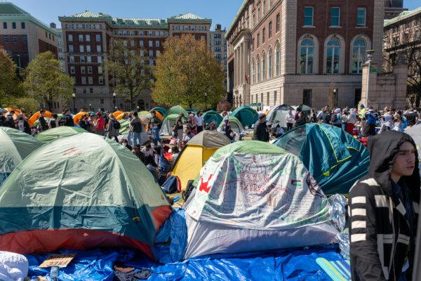 Pro-Palestinian supporters set up a protest encampment on the campus of Columbia University in New York City, on April 22, 2024. (Spencer Platt/Getty Images)