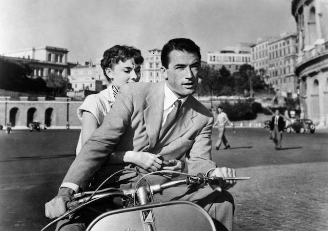 Peck and Audrey Hepburn in the 1953 romantic comedy “Roman Holiday.” (MovieStillsDB)
