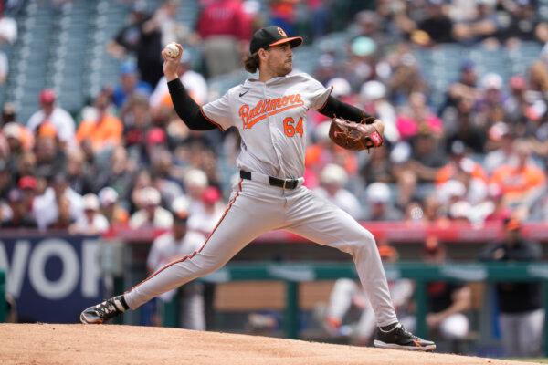 Orioles pitcher Dean Kremer throws against the Angels in Anaheim, Calif., on April 24, 2024. (Ashley Landis/AP Photo)