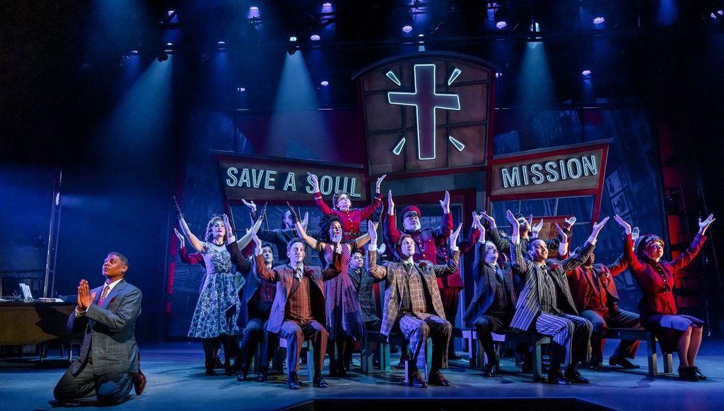 The Save a Soul revival meeting is where Sarah Brown is courted by Sky Masterson, in "Guys and Dolls." (Brett Beiner)