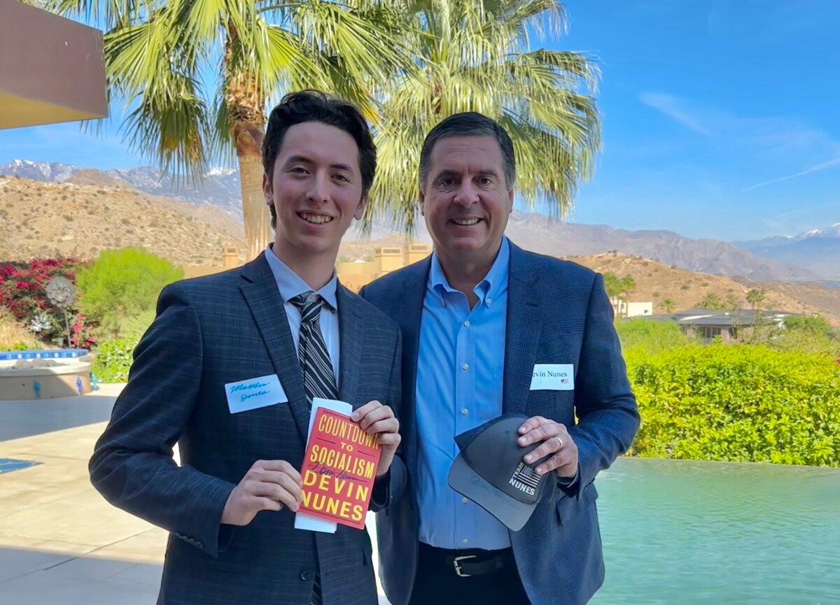 Matthew David Jones (L) stands next to former chair of the House Intelligence Committee and CEO of Truth Social Devin Nunes in Rancho Mirage, California. (Courtesy of Matthew David Jones)
