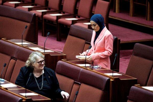WA Senator Fatima Payman (R) attends a parliament session at Parliament House in Canberra, Australia, on July 26, 2022. (STR/AFP via Getty Images)