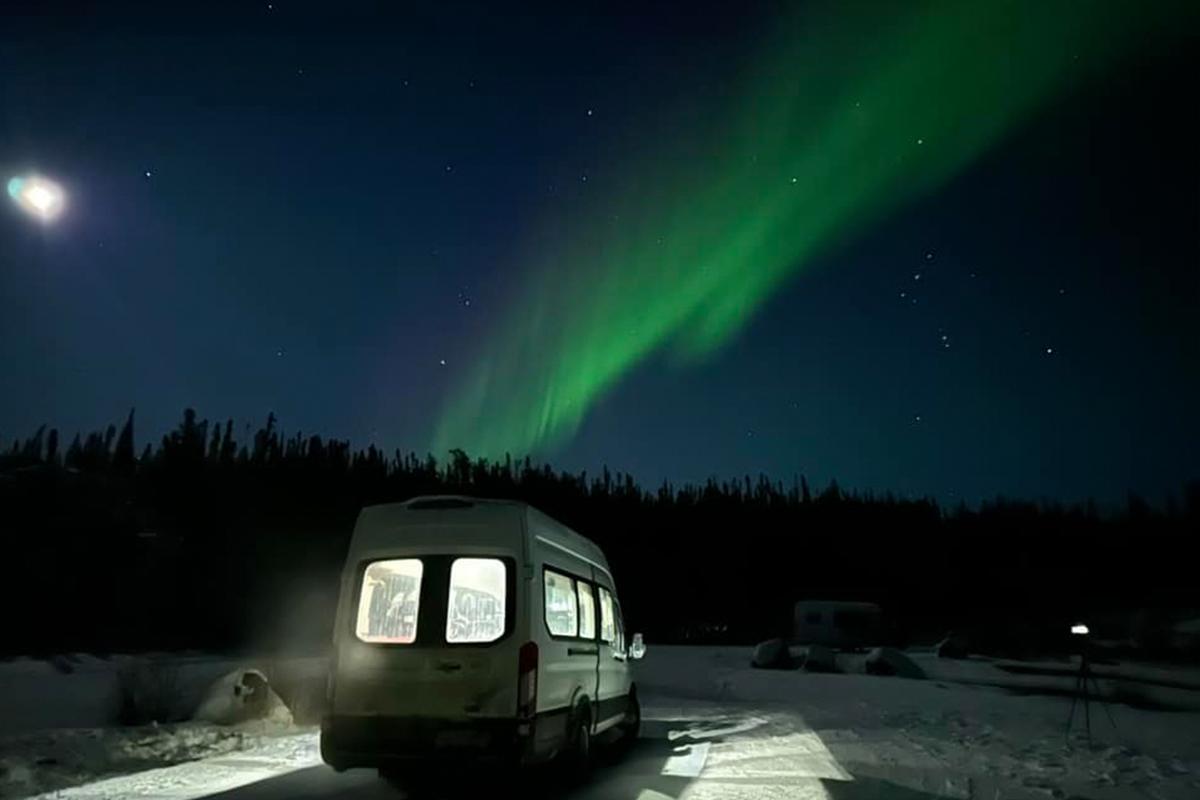 A North Star Adventures tour bus in Yellowknife in November. (Courtesy of Joe Buffalo Child)
