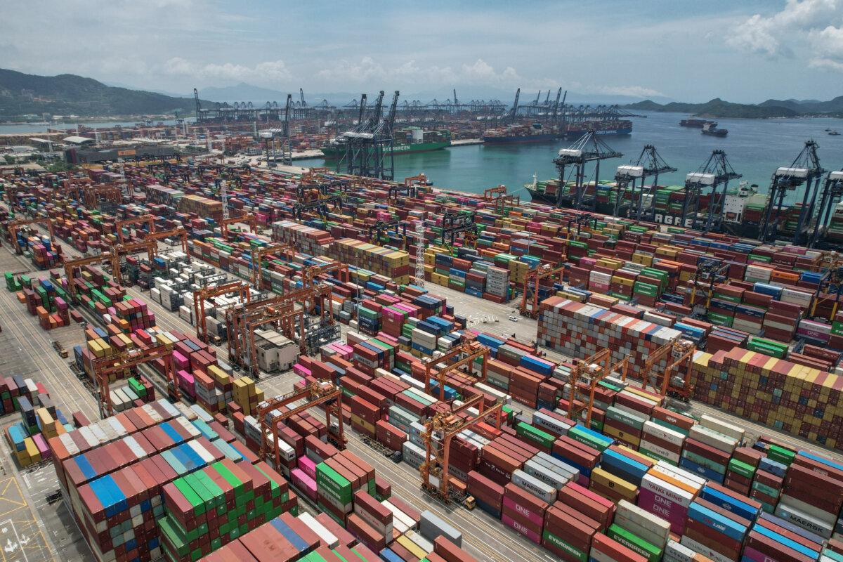 Cargo containers and gantry cranes at Yantian Port in Shenzhen, in southern China’s Guangdong Province, on June 12, 2024. (Jade Gao/AFP via Getty Images)