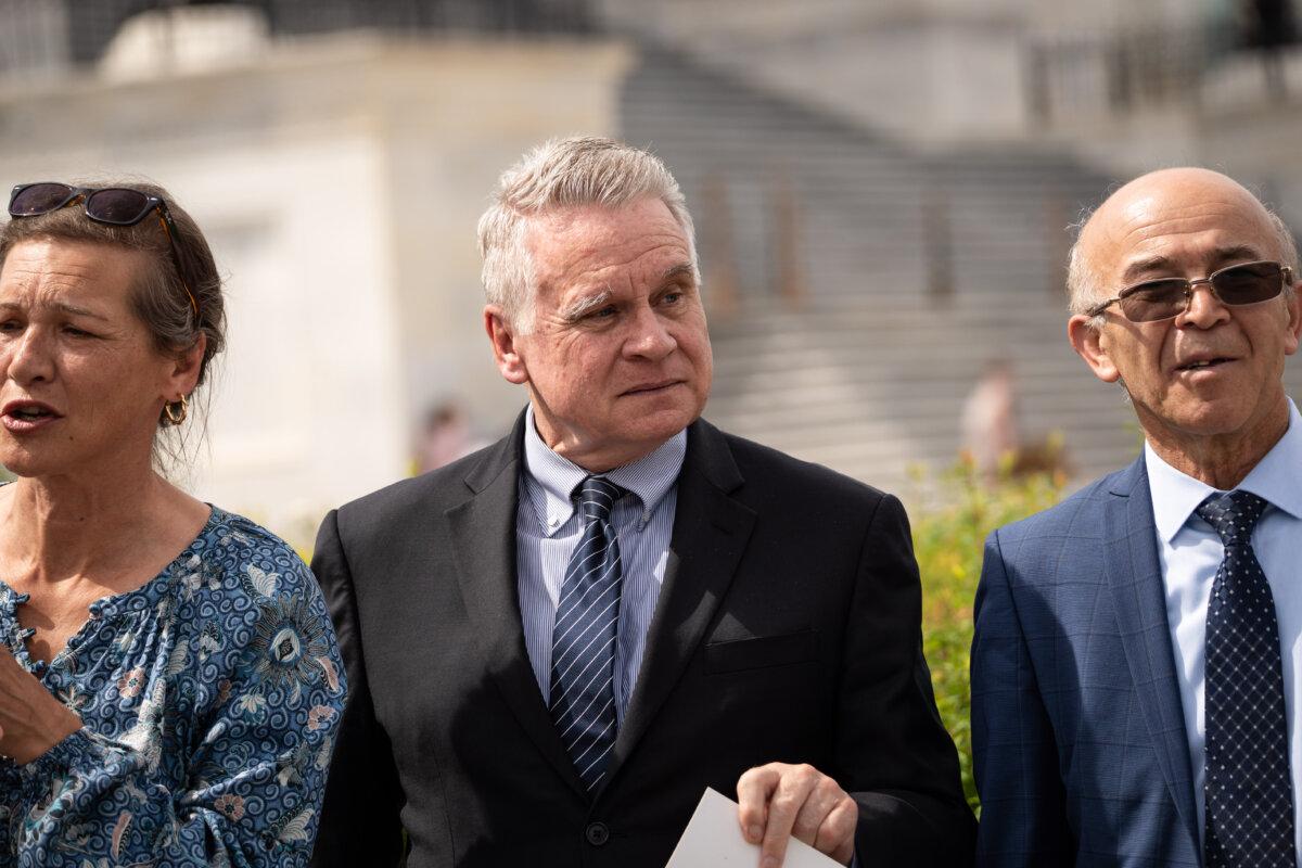 Rep. Chris Smith (R-N.J.), co-chair of the Congressional-Executive Commission on China, listens during a press conference on the Stop Forced Organ Harvesting Act passed by the House on Capitol Hill on May 7, 2025. (Madalina Vasiliu/The Epoch Times)