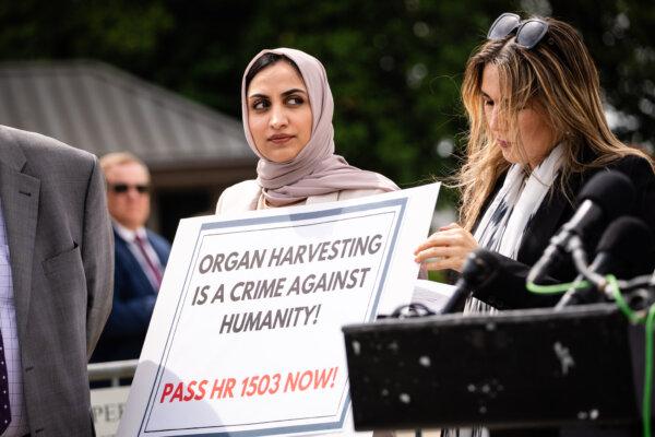 Sabrina Sohail takes part in a press conference about the Stop Forced Organ Harvesting Act which passed the House, on Capitol Hill in Washington on May 7, 2025. (Madalina Vasiliu/The Epoch Times)