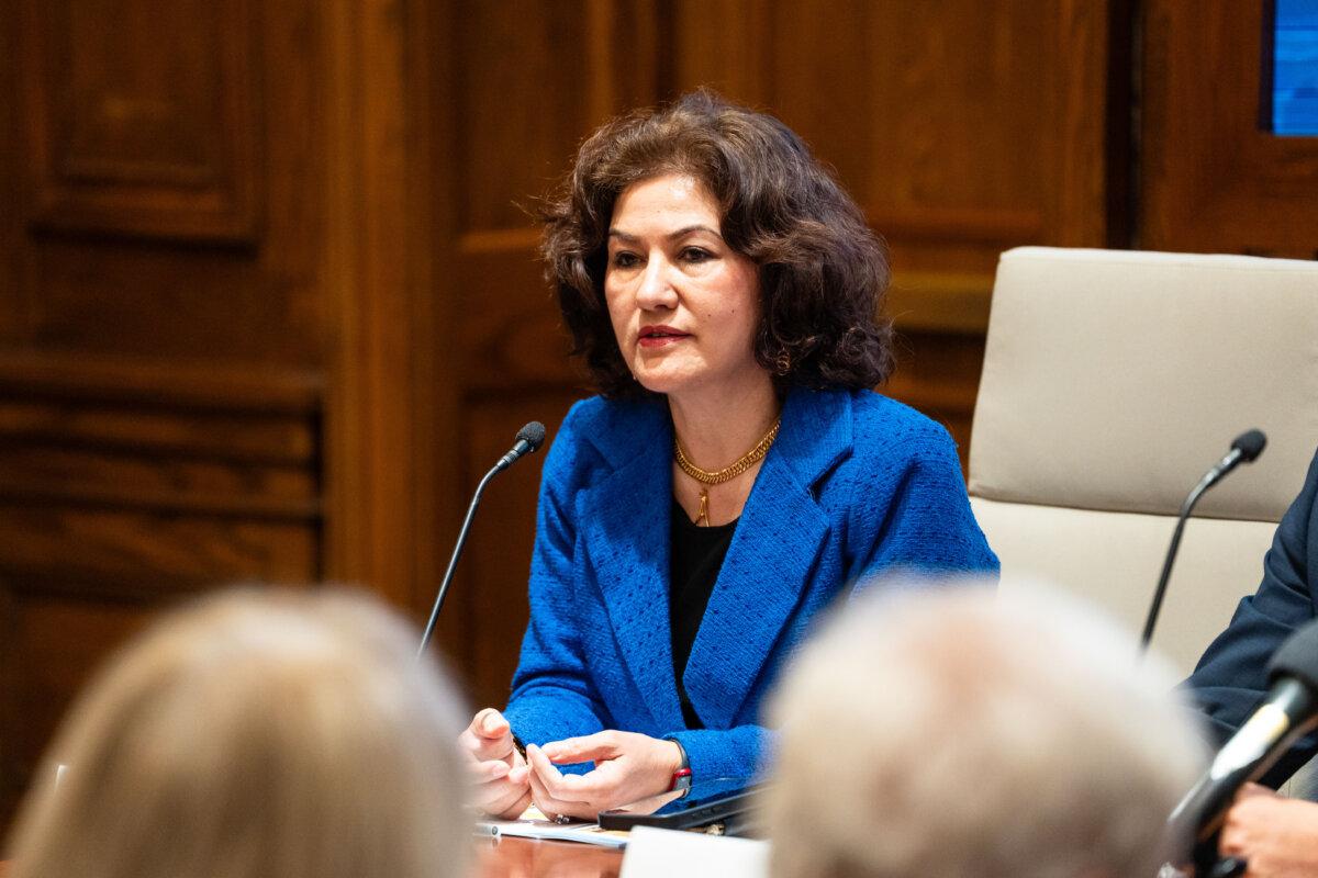 Rushan Abbas, executive director of the Campaign for Uyghurs, speaks during the China Forum at the Victims of Communism Memorial Foundation in Washington on Oct. 27, 2025. (Madalina Kilroy/The Epoch Times)