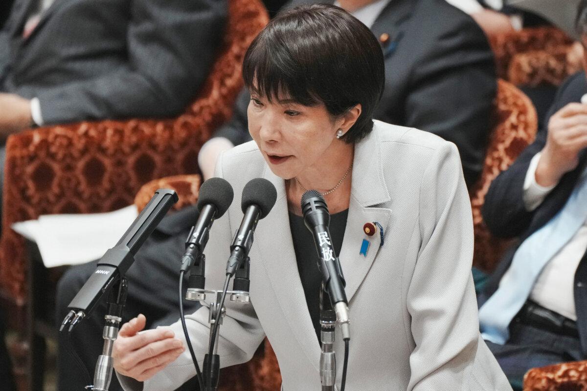 Japan's Prime Minister Sanae Takaichi responds to questions during a session of the House of Representatives' Budget Committee at the National Diet in Tokyo on Nov. 10, 2025. (Kazuhiro Nogi/ AFP via Getty Images)