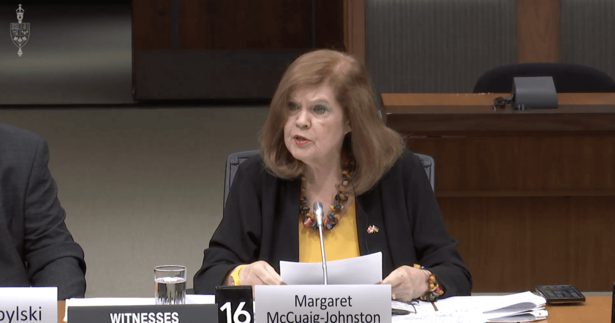 Margaret McCuaig-Johnston, China expert and senior fellow at the University of Ottawa, testifies before the Standing Committee on International Trade in the House of Commons on March 12, 2026. (House of Commons/Screenshot via The Epoch Times)