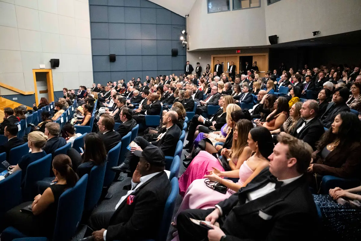Attendees listen to Isabelle Karamooz, founder, CEO, and publisher of French Quarter Magazine; and Jan Jekielek, Epoch Times senior editor and author of "Killed to Order,” in a conversation at the French Embassy in Washington on April 20, 2026. (Madalina Kilroy / The Epoch Times)