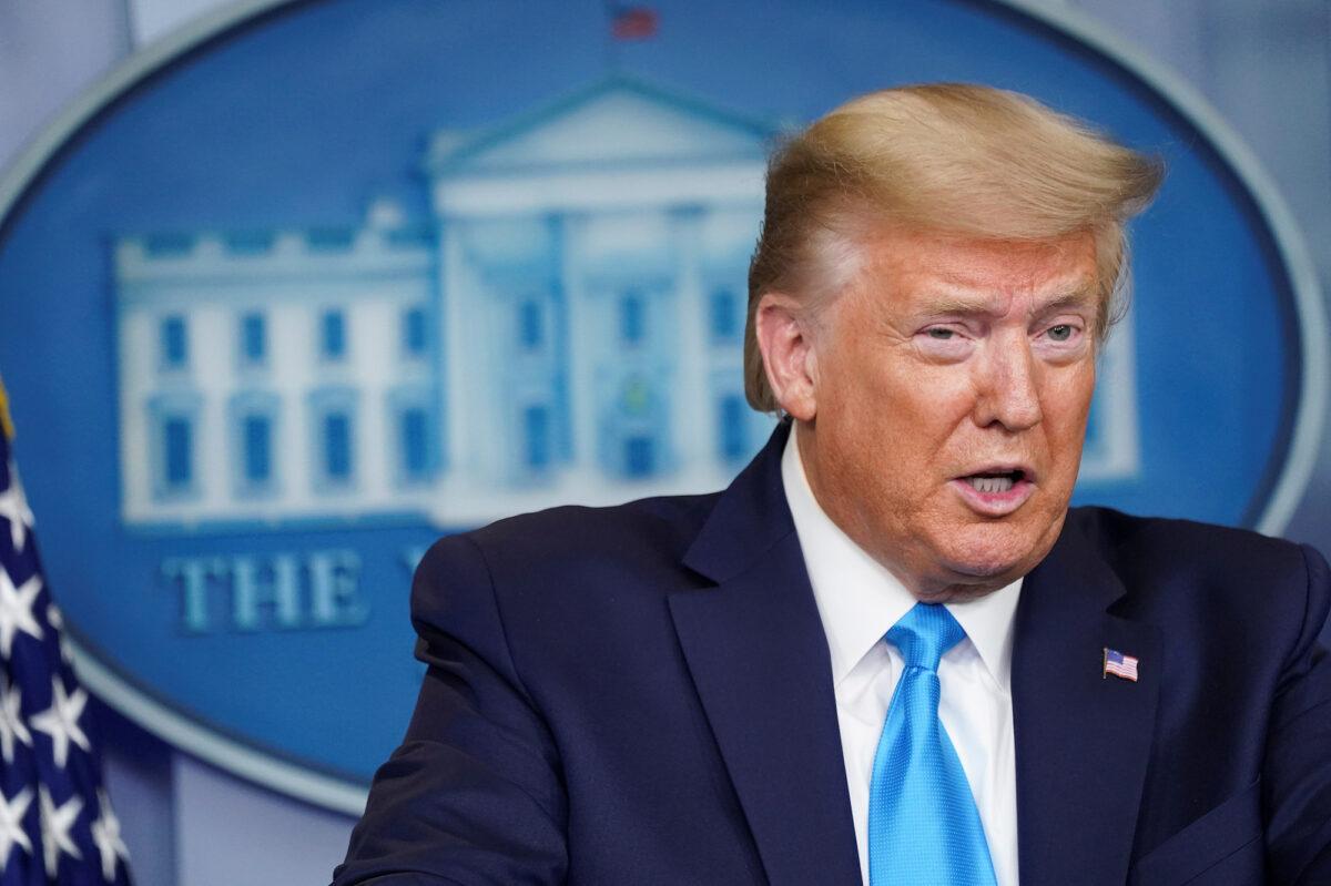 President Donald Trump addresses the daily COVID-19 task force briefing at the White House in Washington, on April 7, 2020. (Kevin Lamarque/Reuters)