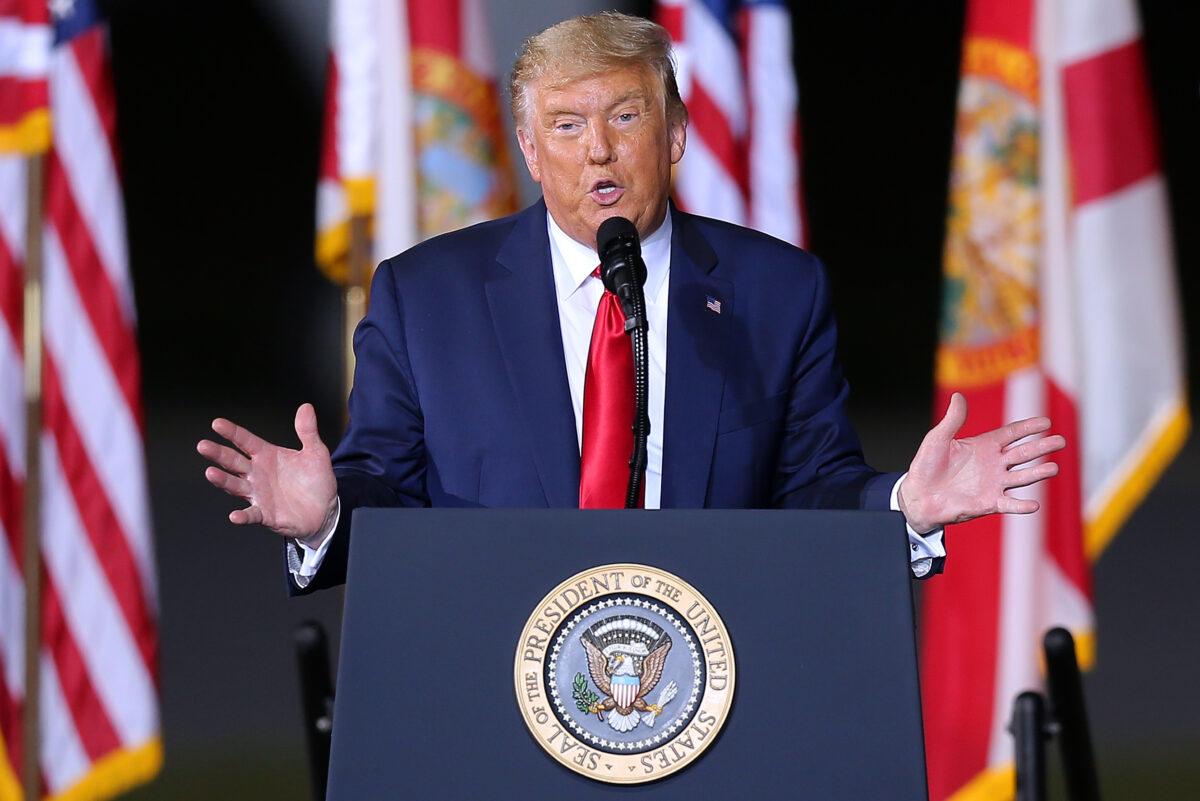 President Donald Trump speaks during a rally in Pensacola, Fla., on Oct. 23, 2020. (Jonathan Bachman/Getty Images)