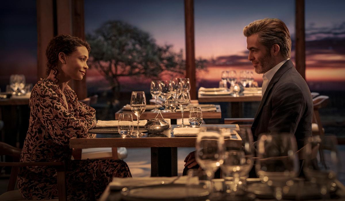 Celia Harrison (Thandiwe Newton) and Henry Pelham (Chris Pine) are CIA operatives and ex-lovers, in the secret-agent thriller "All the Old Knives." (Stefania Rosini/Amazon Studios)