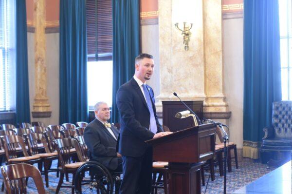 GOP state Rep. Thomas Hall provides testimony on House Bill 99, which he is sponsoring, in Columbus, Ohio, on March 30, 2022. (Courtesy of the Ohio House of Representatives)