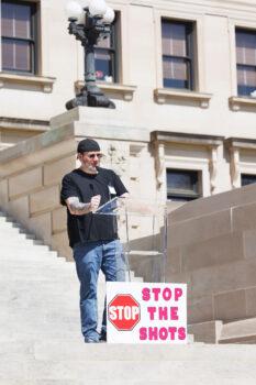 Jeff Jackson speaks about his vaccine injury in Jackson, Miss., on Feb. 28, 2023. (Courtesy of Charlotte Stringer Photography)