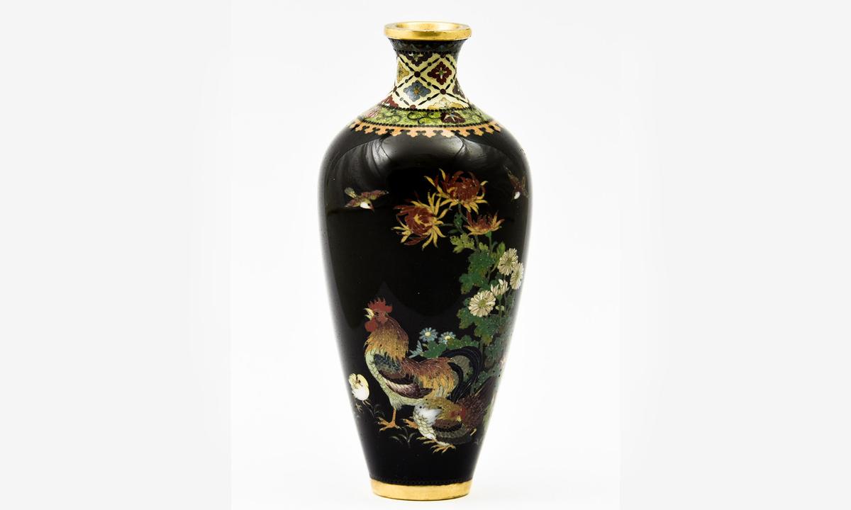 The Japanese vase is decorated using a technique known as cloisonné, which reached its "golden age" between the late 18th and early 19th centuries during the Meiji era. (Courtesy of <a href="https://www.facebook.com/profile.php?id=100064166978259">The Canterbury Auction Galleries</a>)