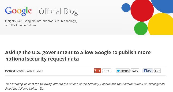 Google Asks US Gov. to Allow Google to Publish Surveillance Data