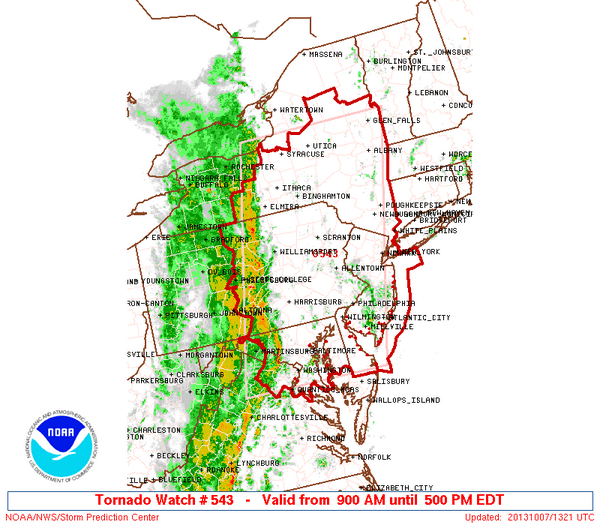 Tornado Watch Across East From DC up to NY and NJ