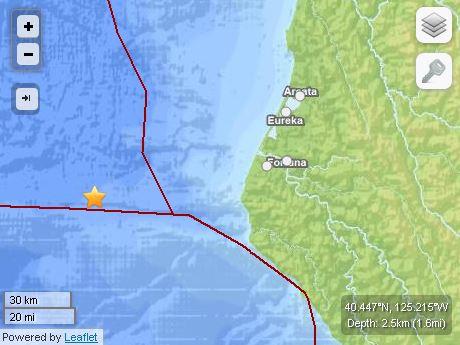 Earthquake Today in California, Off the Coast of Fortuna, Eureka, Arcata