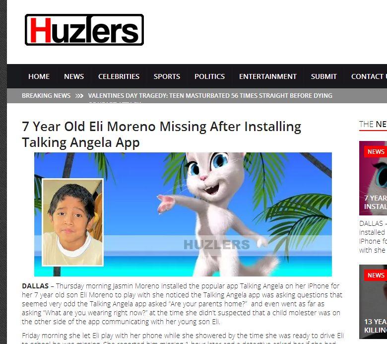 Talking Angela App Game Hoax: ‘7 Year Old Eli Moreno Missing After Installing App’ Article Isn’t Real