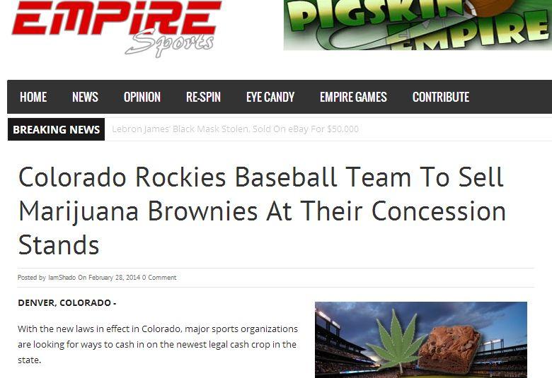 ‘Colorado Rockies Baseball Team To Sell Marijuana Brownies At Their Concession Stands’ is Fake