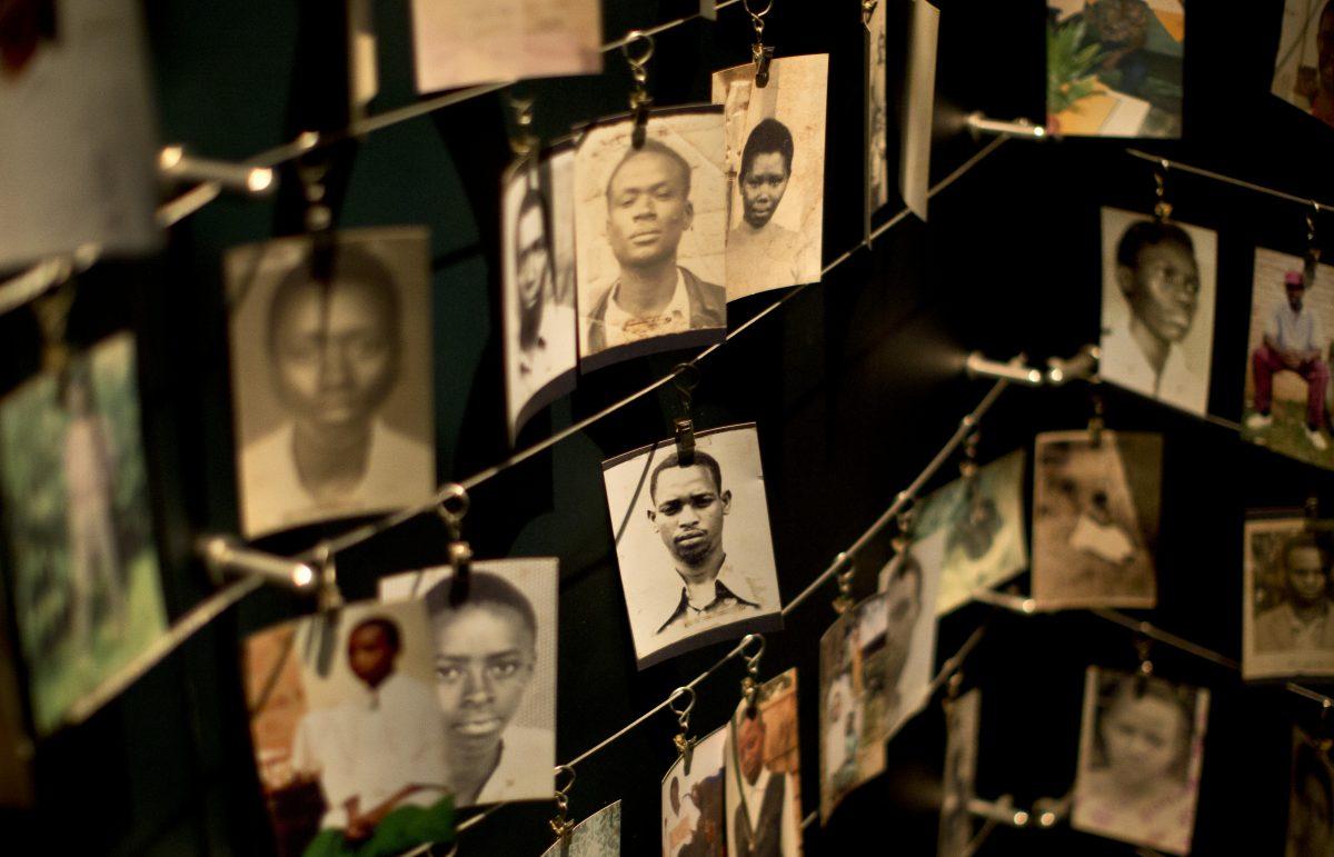 Family photographs of some of the people who died during the Rwanda genocide are displayed at the Kigali Genocide Memorial in Kigali, Rwanda, on April 5, 2014. (AP Photo/Ben Curtis)
