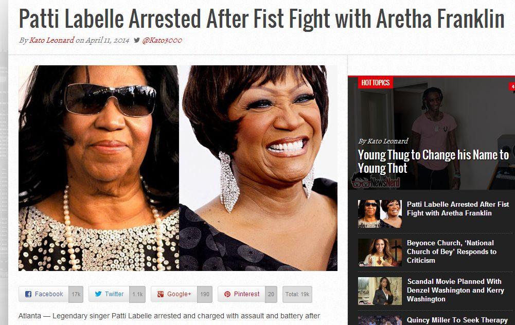Aretha Franklin - Patti LaBelle Fist Fight Article isn’t Real