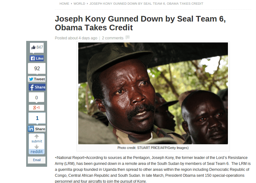 Joseph Kony Dead, Killed by Seal Team 6 in 2014? Nope, Story is Not Real