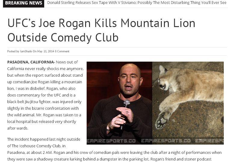 Joe Rogan ‘Kills Mountain Lion Outside Comedy Club’ is a Hoax; UFC Commentator is OK