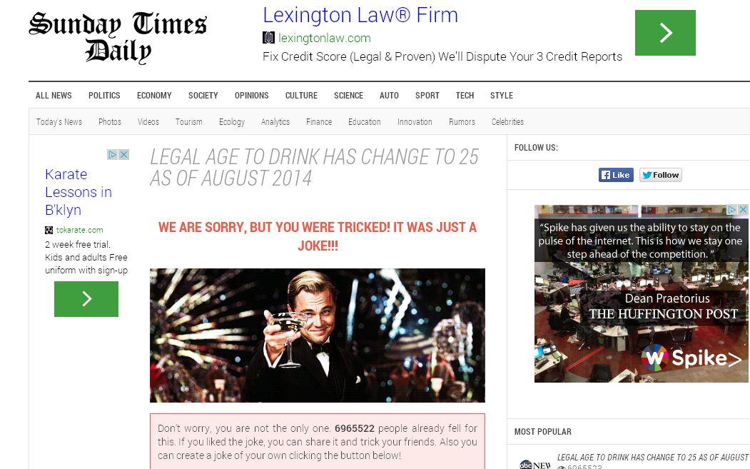 Drinking Age 25? Nope, Post Saying Legal Age Changing August 2014 is Totally Bogus