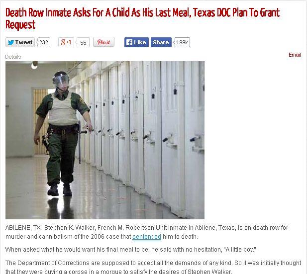 Texas Cannibal Death Row Articles: African Child for ‘Cannibal Pedophile’ Stephen K. Walker in Last Meal is Fake; Doug Stephener Report Totally Bogus Also
