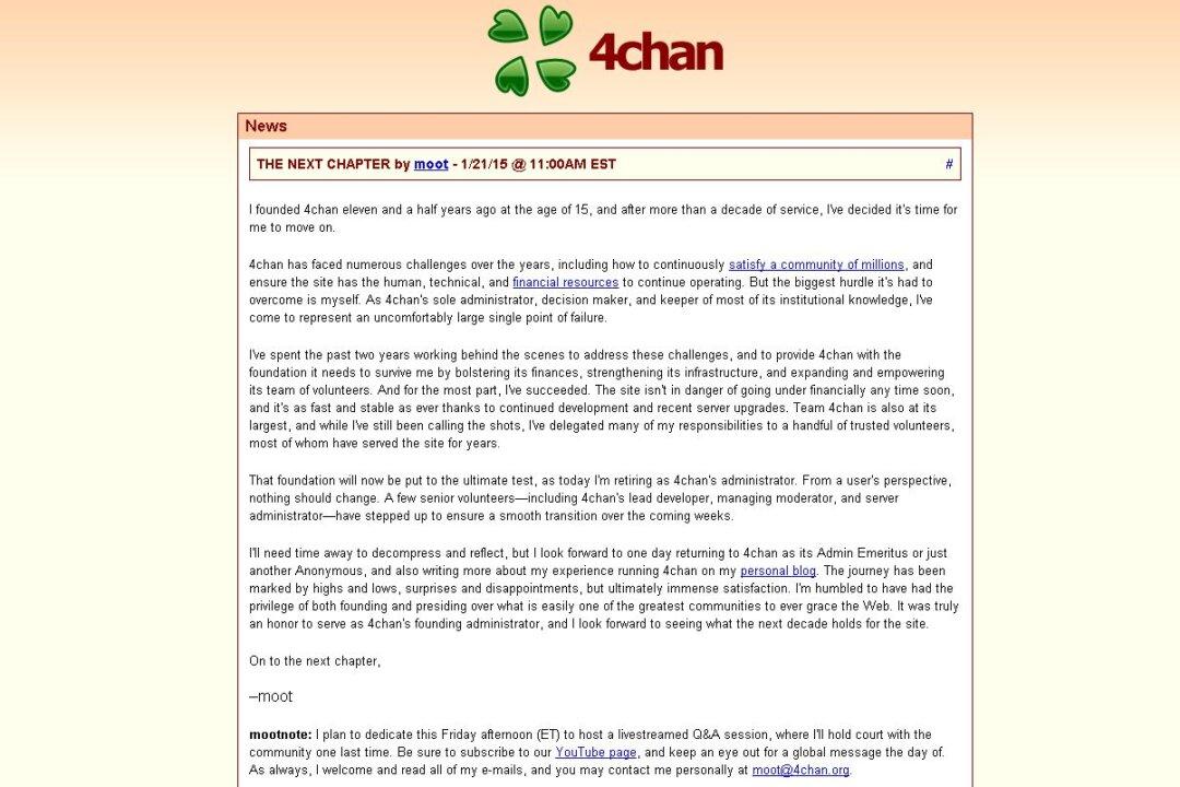 4chan Founder Moot, or Christopher Poole is ‘Retiring’ After 42 Billion Pageviews