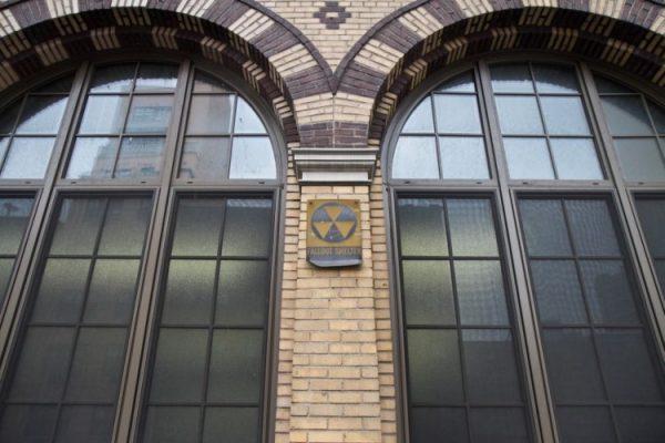 A sign for a fallout shelter is on a building in the Lower East Side of Manhattan on May 23. (Benjamin Chasteen/The Epoch Times)