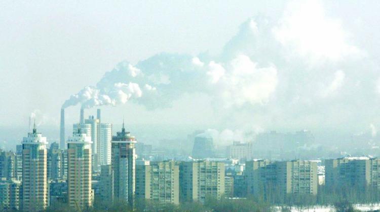 Smoke from a power station rises in the sky over the city of Kyiv, Ukraine, in January 2006. (Sergei Supinsky/AFP/Getty Images )