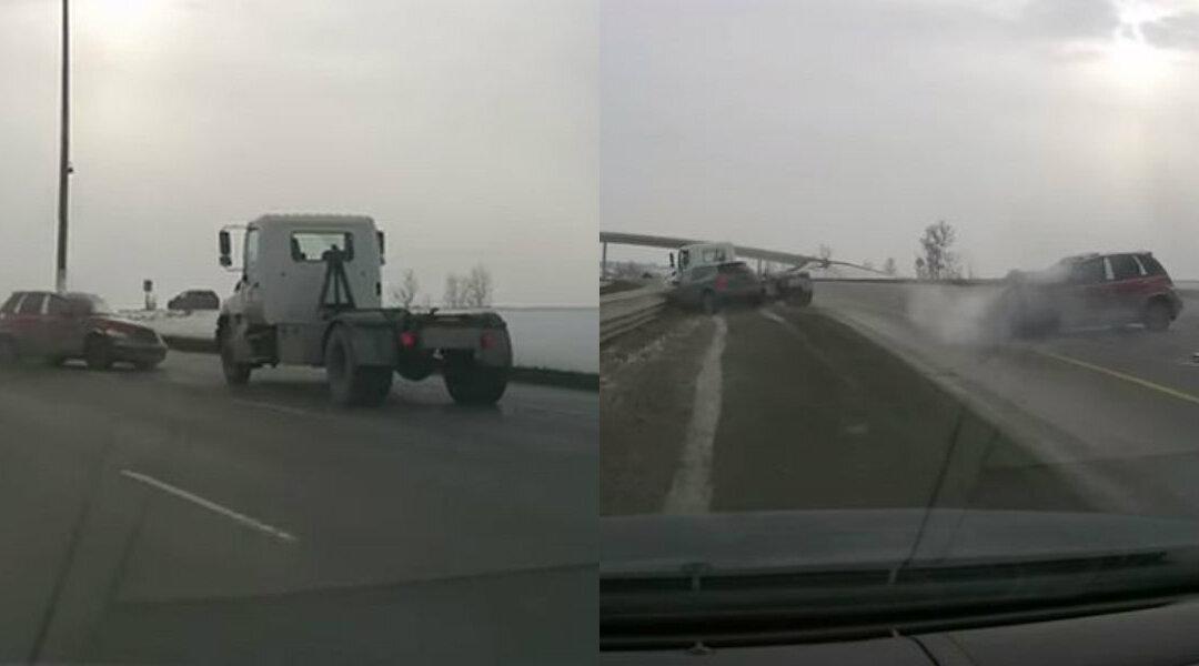 Dashcam Video Captures 3-Car Accident on Busy Deerfoot Trail in Calgary