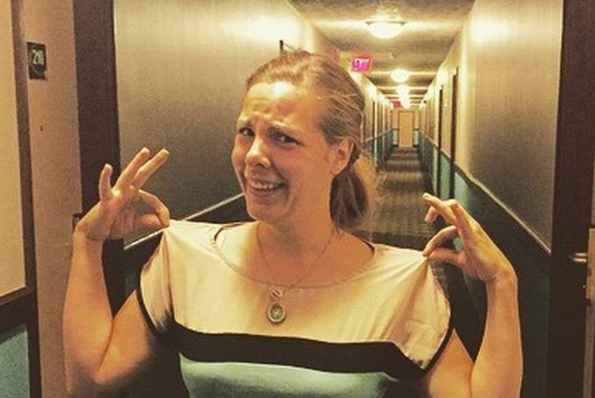 Woman’s Shirt a Perfect Match of Hotel Hallway
