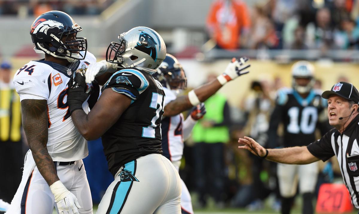 Watch: Carolina Panthers Offensive Tackle Michael Oher Slides on Torn-Up Turf During Super Bowl