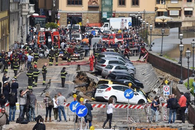 Dozens of Cars Sink as Florence Road Collapses