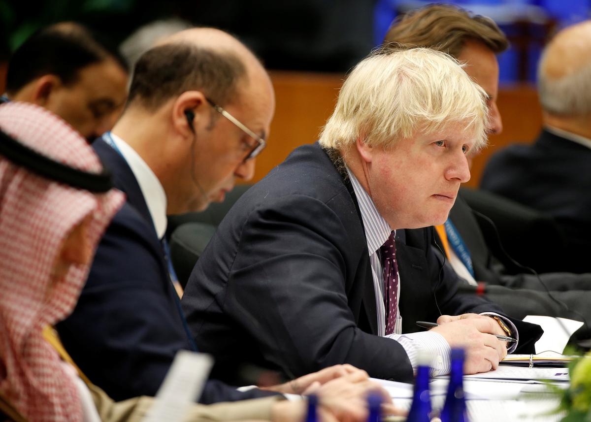 British Foreign Minister Boris Johnson listens to remarks at the morning ministerial plenary for the Global Coalition working to Defeat ISIS at the State Department in Washington on March 22, 2017. (REUTERS/Joshua Roberts)