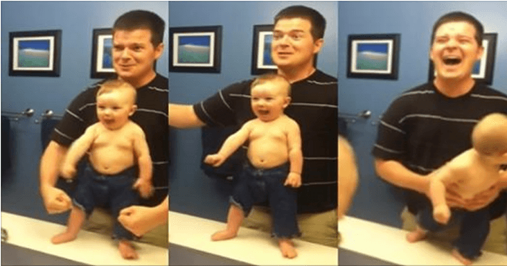 Adorable Toddler Imitates Father Flexing His Muscles