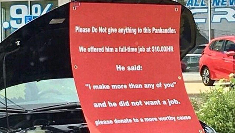 Car Dealership Warns Drivers to Not Give Panhandler Money