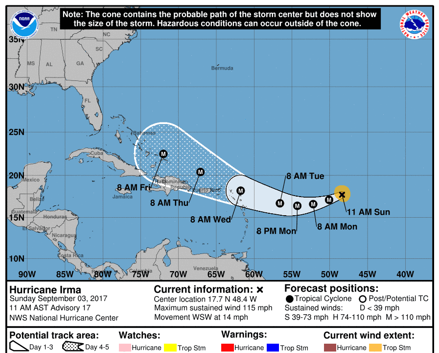 Irma Back to Being Category 3 Hurricane as It Moves Toward the Leeward Islands