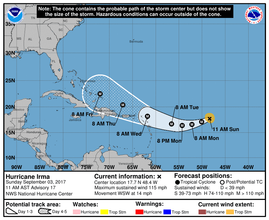 Irma Back to Being Category 3 Hurricane as It Moves Toward the Leeward Islands