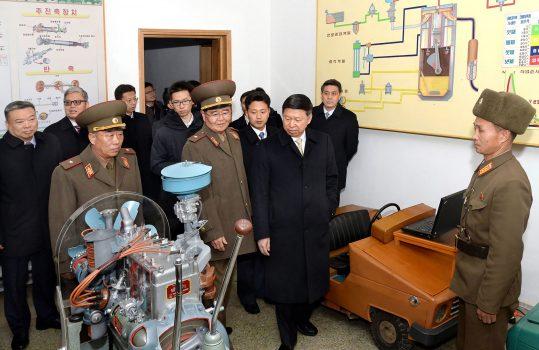 This undated photo released by North Korea's official Korean Central News Agency (KCNA) on November 21, 2017, shows Song Tao (C), head of China's International Liaison Department, at Mangyongdae Revolutionary School in Pyongyang, North Korea.<br/>(AFP Photo/KCNA via KNS/AFP/Getty Images)
