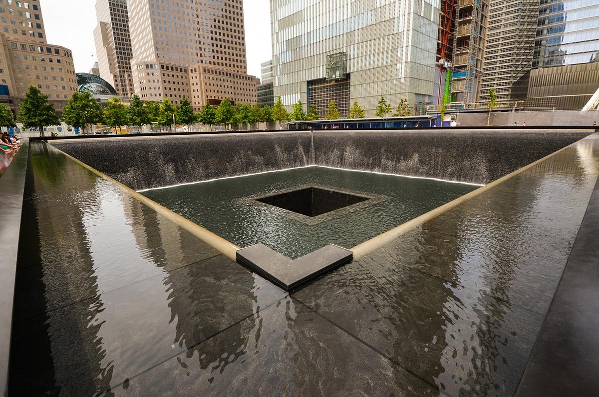 A monument at the site of the World Trade Center towers.
