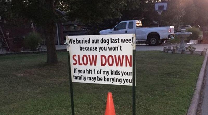 Family Posts Unforgettable Warning Sign to Speeding Drivers
