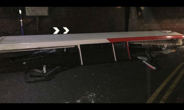 Double-Decker Bus Roof Completely Ripped Off After Bridge Crash