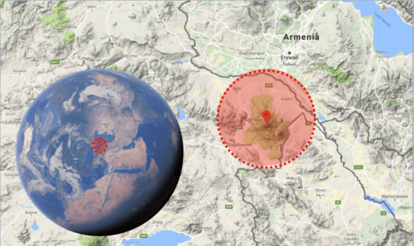 Mount Ararat is located near the border between Armenia and Turkey. (Screenshot via Google Maps)