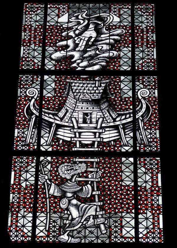 Stained-glass imagery of Noah's Ark. (CC0)