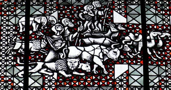 Stained-glass imagery showing animals allegedly being led into the ark. (CC0)